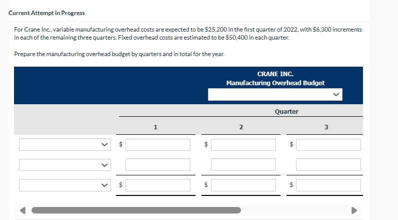  Current Attempt in Progress For Crane Inc., variable manufacturing overhead costs