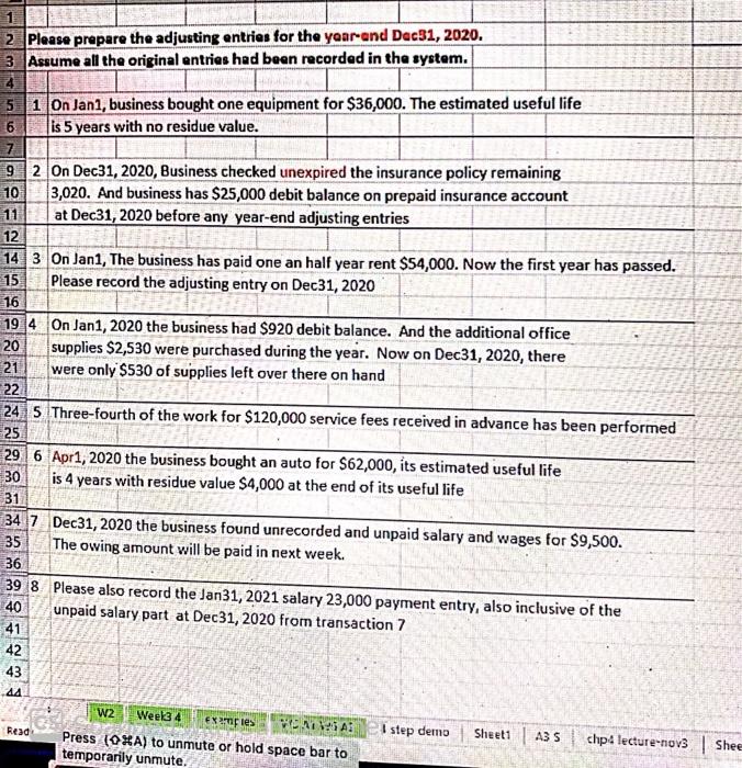  1 2. Please prepare the adjusting entries for the year and