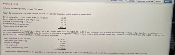  Problem 24-01A Your answer is partially correct. Try again Rogen Corporation