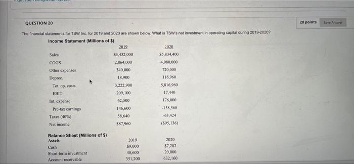 please answer both questions QUESTION 20 20 points Save Answer The financial