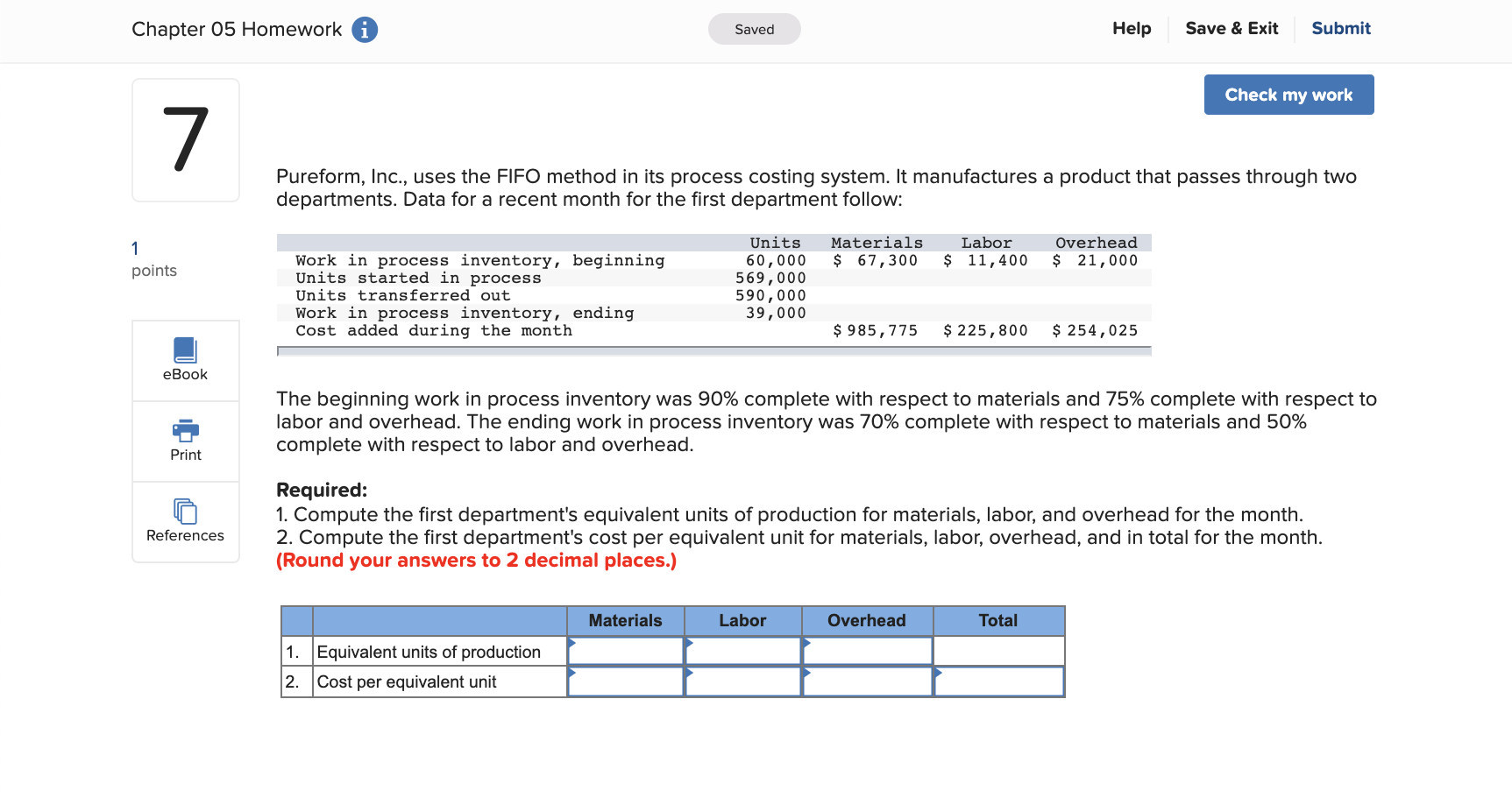  Chapter 05 Homework Saved Help Save & Exit Submit Check my