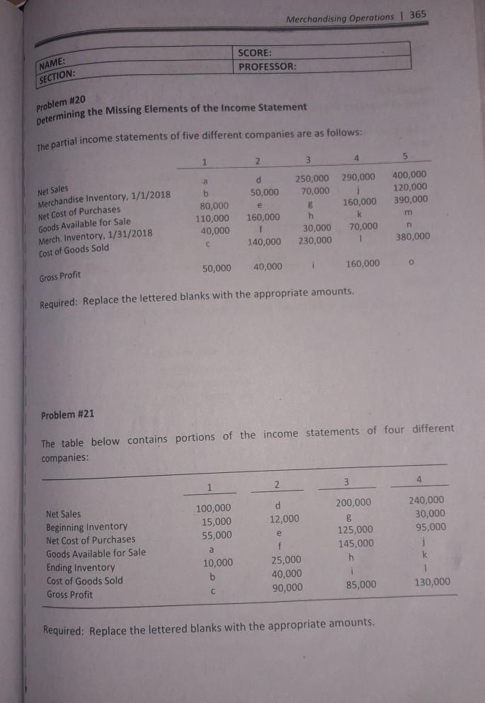  Determining the Missing Elements of the Income Statement The partial income