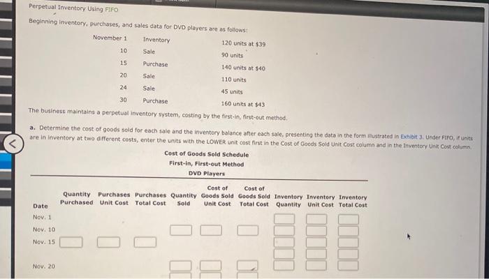  Perpetual Inventory Using FIFO Beginning inventory, purchases, and sales data for