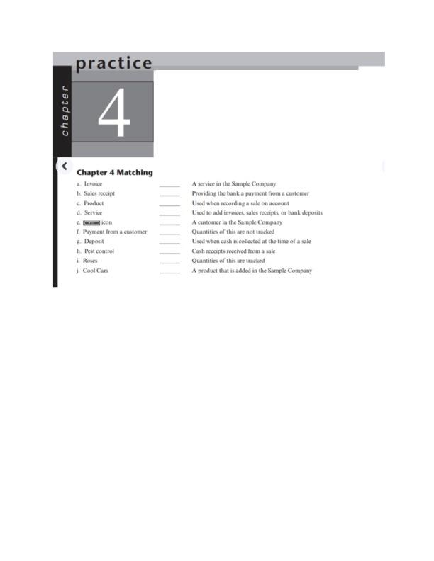  practice chapter 4 Chapter 4 Matching a Invoice Sales receipt 6.