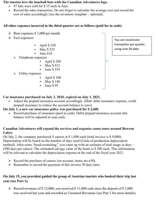 Adventures Inc." and selected September 30 to be your business year-end. After