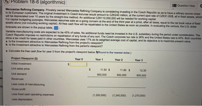  Problem 18-6 (algorithmic) Question Help Wenceslas Refining Company, Privately owned Wenceslas
