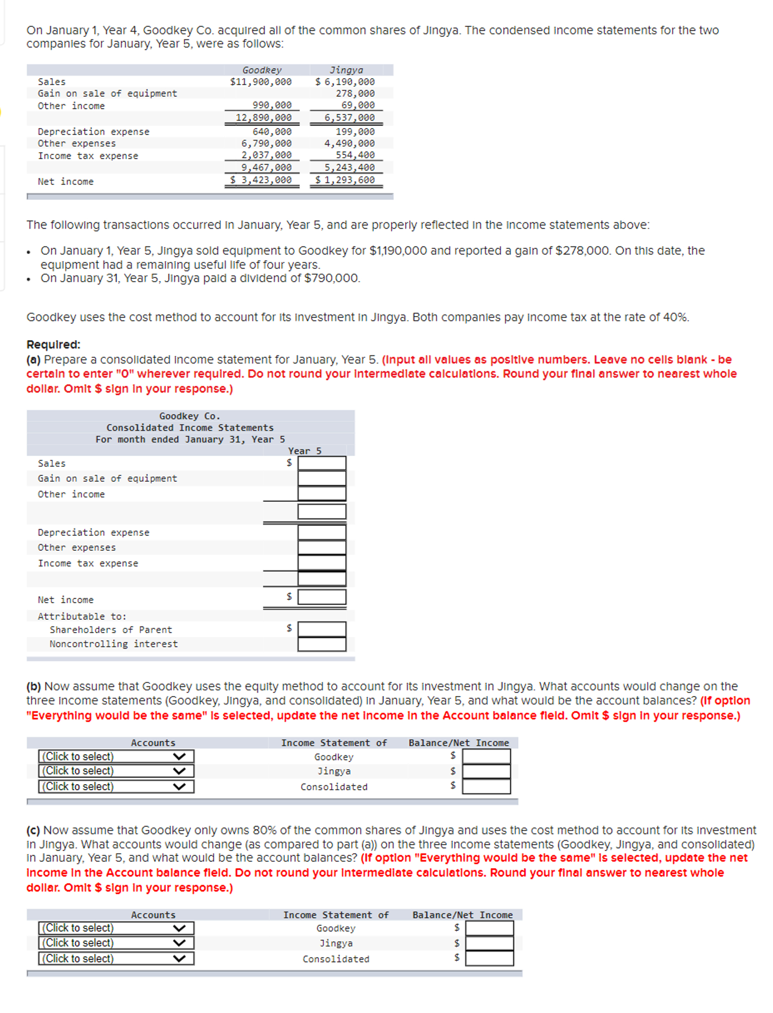 On January 1, Year 4, Goodkey Co. acquired all of the common