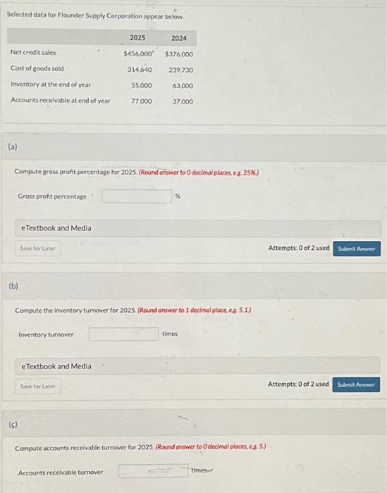  Selected data for Flounder Supply Corporation appear below (a) Compute gross