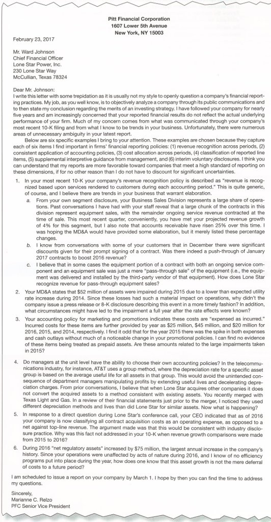 CASE STUDY: LONE STAR POWER Ward Johnson stared out the window. In