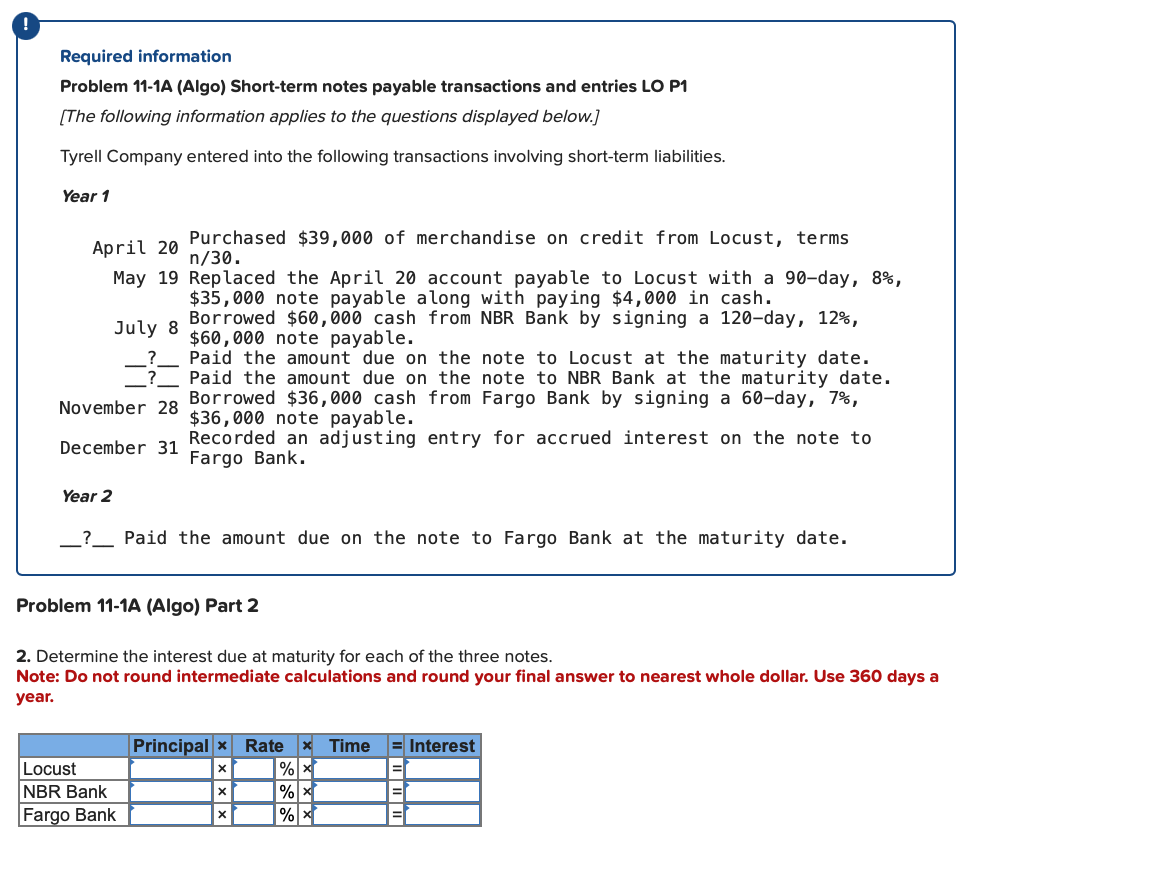 LO P1 [The following information applies to the questions displayed below.] Tyrell