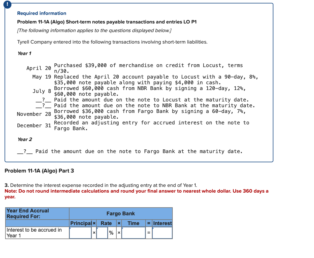 Company entered into the following transactions involving short-term liabilities. Year 1 April