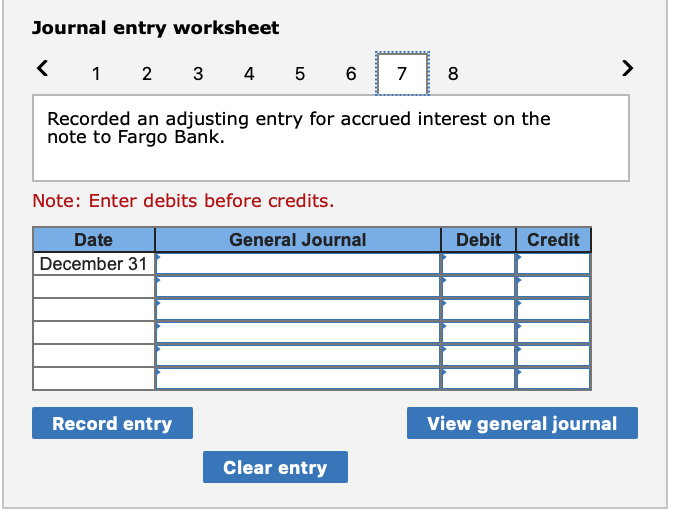 note payable. December 31 Recorded an adjusting entry for accrued interest on