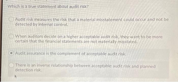11 Which is a true statement about audit risk? Audit risk measures