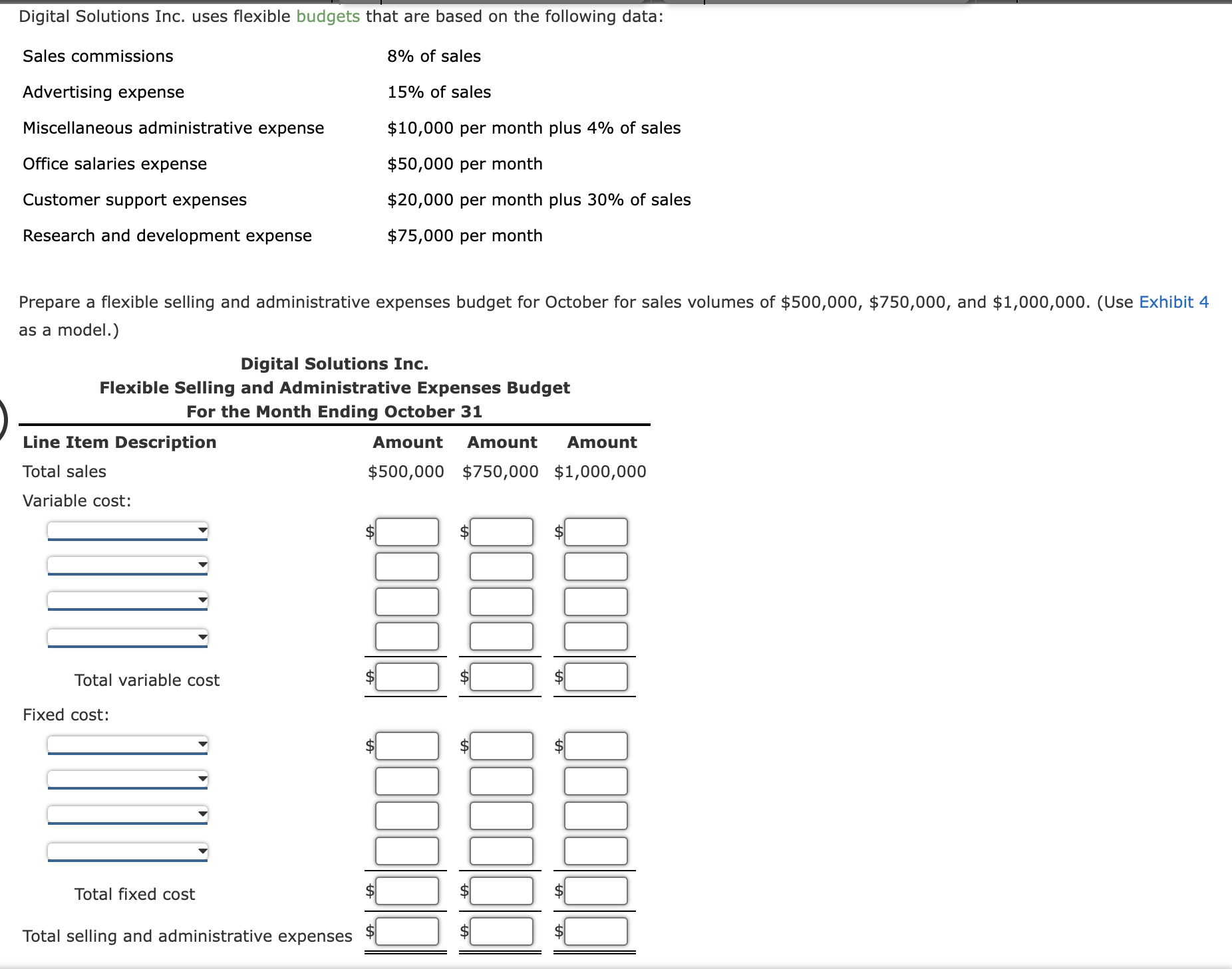 Digital Solutions Inc. uses flexible budgets that are based on the