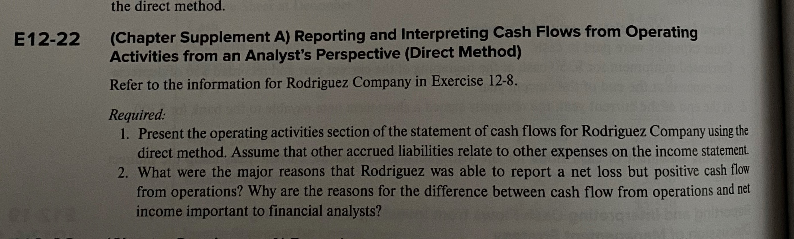  Information from 12-8: Please answer question 1&2 from problem E12-22, show