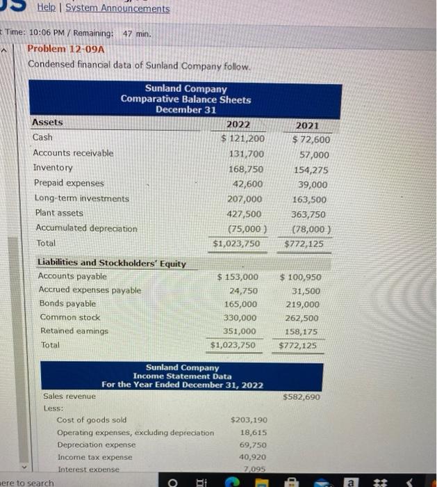  Help System Announcements Time: 10:06 PM / Remaining: 47 min. Problem