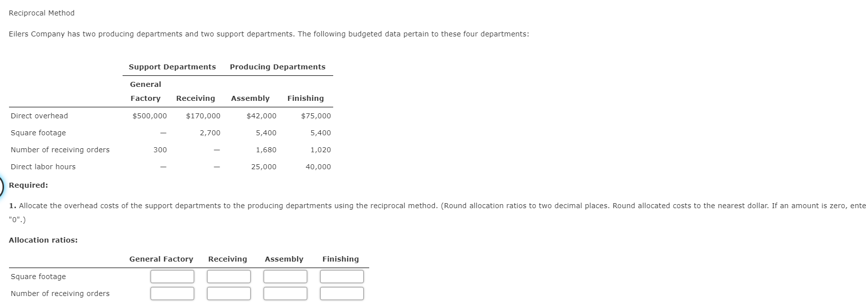  Reciprocal Method Eilers Company has two producing departments and two support