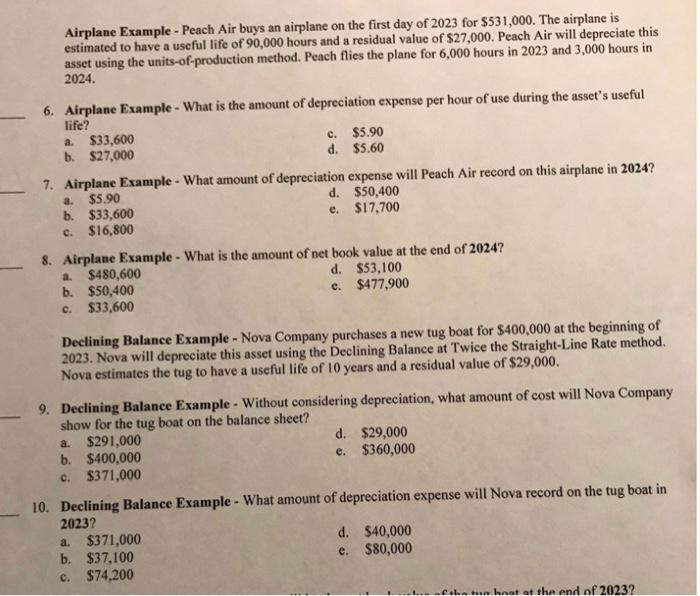  need help with 10- 13 a. Airplane Example - Peach Air