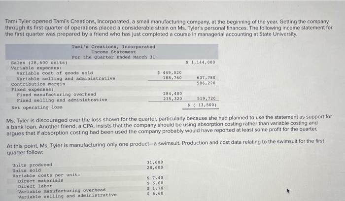  please help with 1 and 3 a-c Tami Tyler opened Tami's