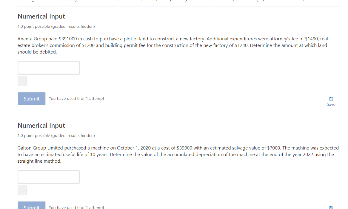 Numerical Input 1.0 point possible (graded, results hidden) Ananta Group paid