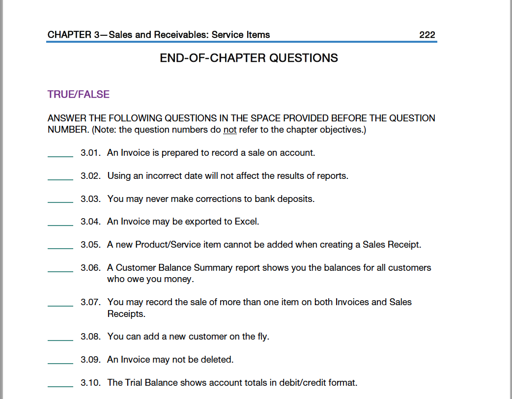 plz help! CHAPTER 3Sales and Receivables: Service Items 222 END-OF-CHAPTER QUESTIONS