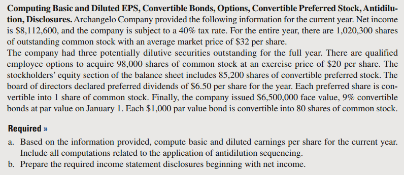  Computing Basic and Diluted EPS, Convertible Bonds, Options, Convertible Preferred Stock,