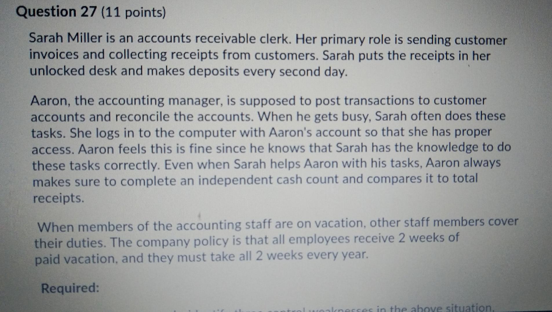 answer as soon as possible. pls Question 27 (11 points) Sarah