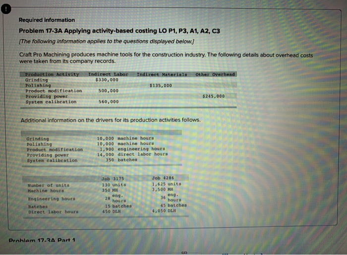 L ASER Required information Problem 17-3A Applying activity-based costing LO P1,