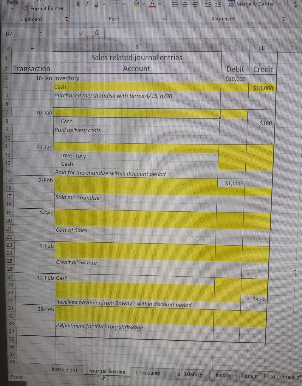 the journal entries, you must then complete the missing pieces of the