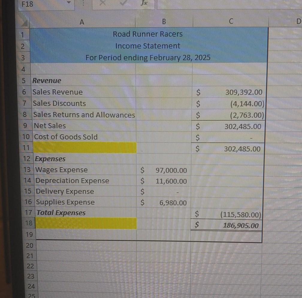 9 DO NOT INPUT THE ACTUAL NUMBER INTO THET ACCOUNTS, TRIAL BALANCE,