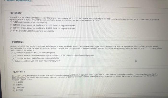  ution completion Status QUESTION 1 On March 1, 2015, Barker Services