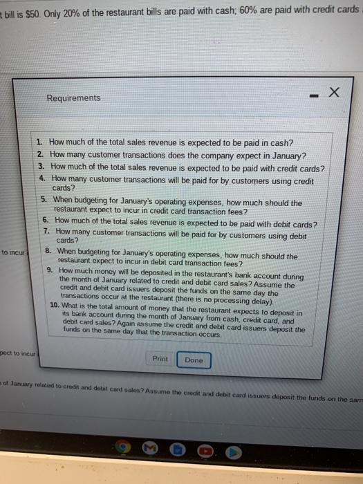 a local Thai restaurant, expects sales to be $950.000 in January Its