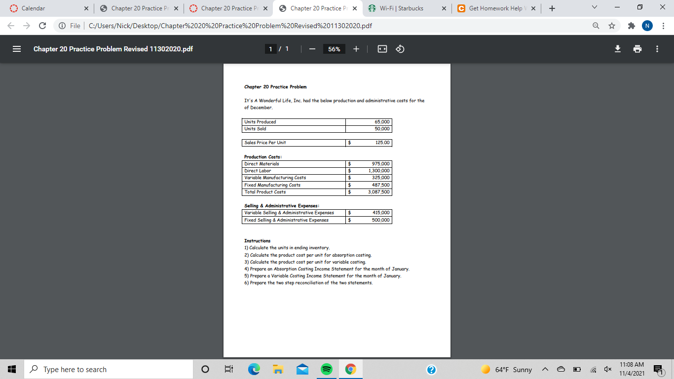 Calendar X Chapter 20 Practice Pr X Chapter 20 Practice P: