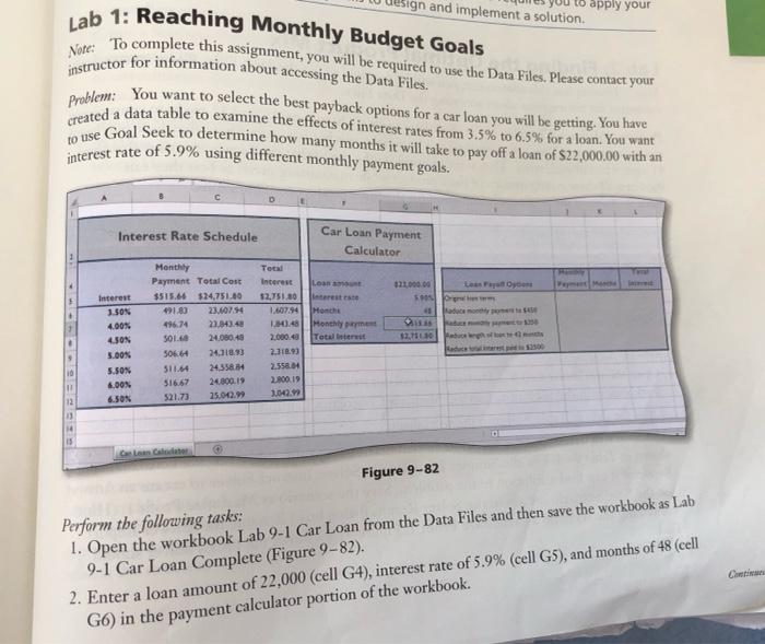Excel apply your Bign and implement a solution Lab 1: Reaching