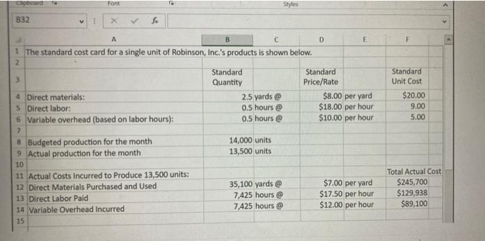row/ columns form. no numberical plz. Question "the standard cost card for
