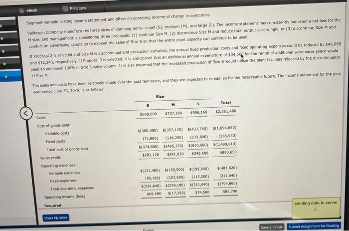  Print Item eBook Segment variable costing Income statement and effect on