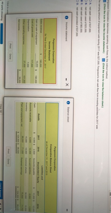  erguson Corporation determines operating cash flows by the indirect method Click
