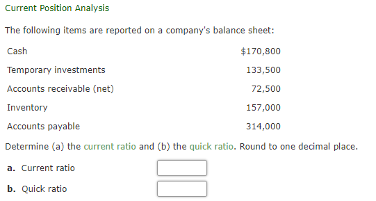Current Position Analysis The following items are reported on a company's