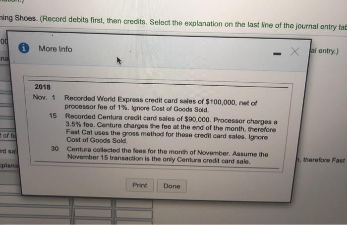 required for Fast Cat Running Shoes (Record debits first, then credits. Select