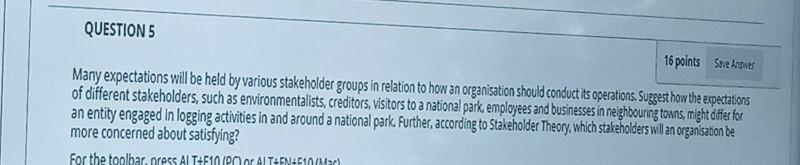  QUESTION 5 16 points She kroner Many expectations will be held