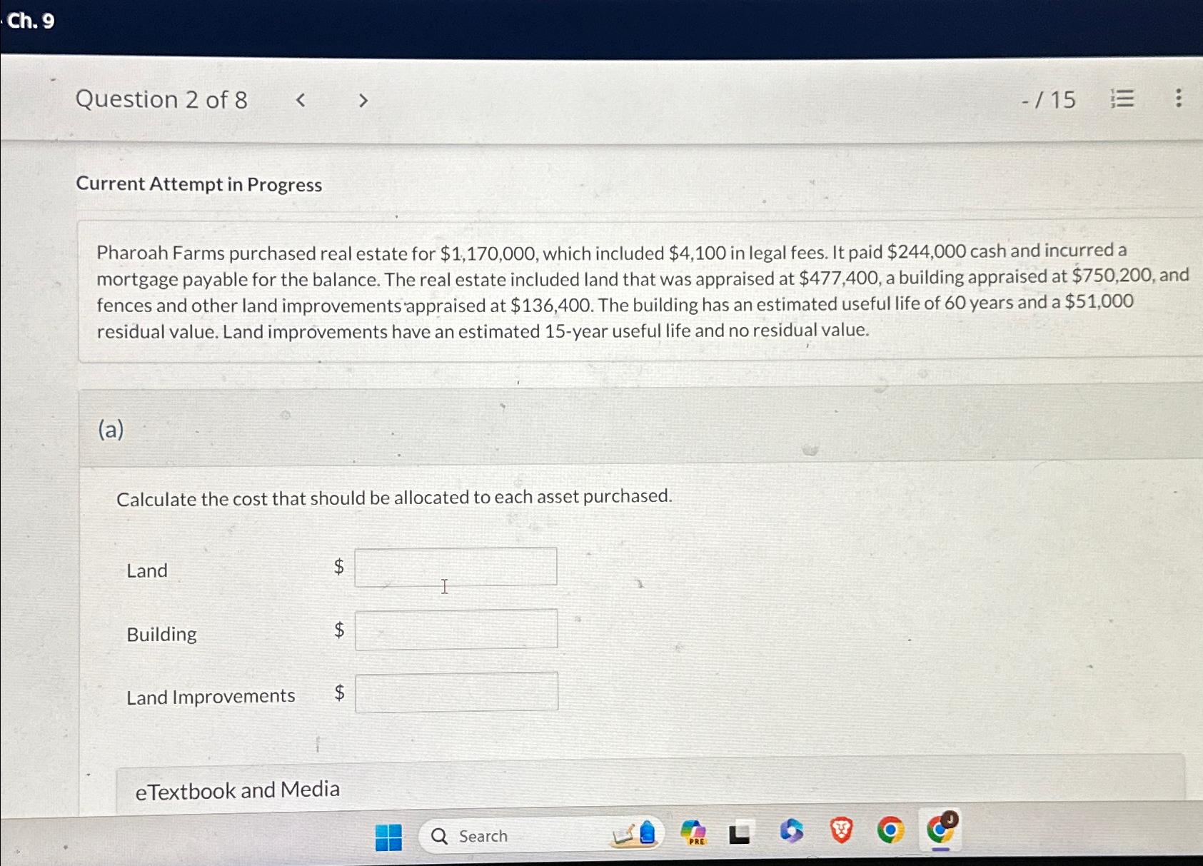  Ch. 9\ Question 2 of 8\ (-)/(15)\ Current Attempt in Progress\
