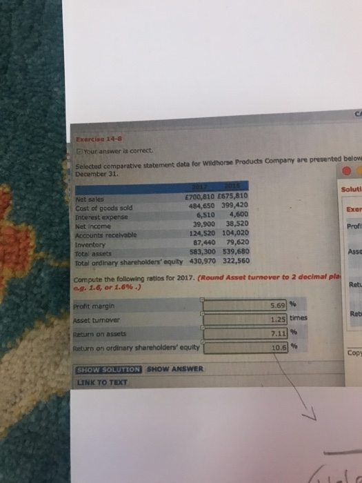  Exercise 14-8 Your answer is correct. Selected comparative statement data for