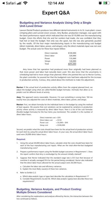  please solve this Budgeting and Variance Analysis Using Only a Single