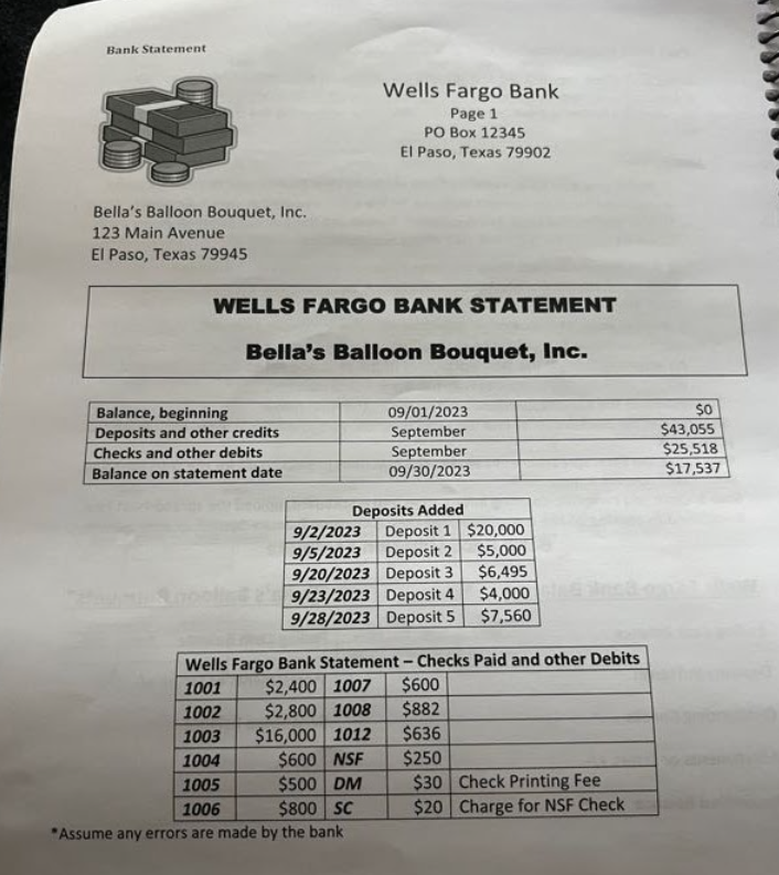 month of September by using the ending cash amount in your account
