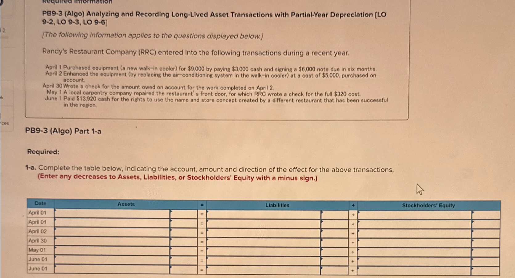  PB9-3(Algo) Analyzing and Recording Long-Lived Asset Transactions with Partial-Year Depreciation [LO