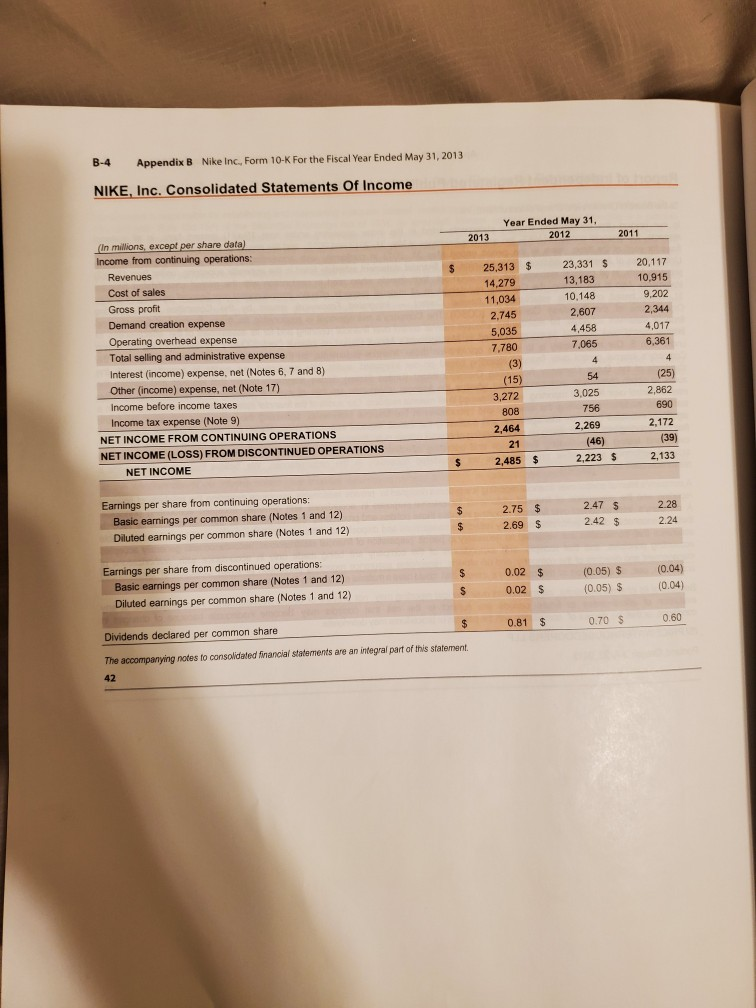  Do a vertical analysis for Nikes Income Statement for 2013 B-4
