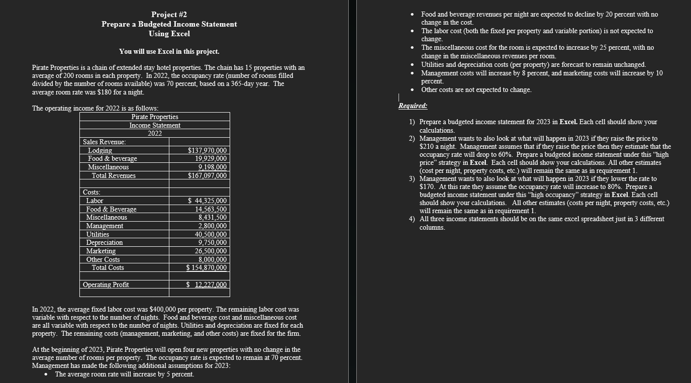  Project #2 Prepare a Budgeted Income Statement Using Excel You will