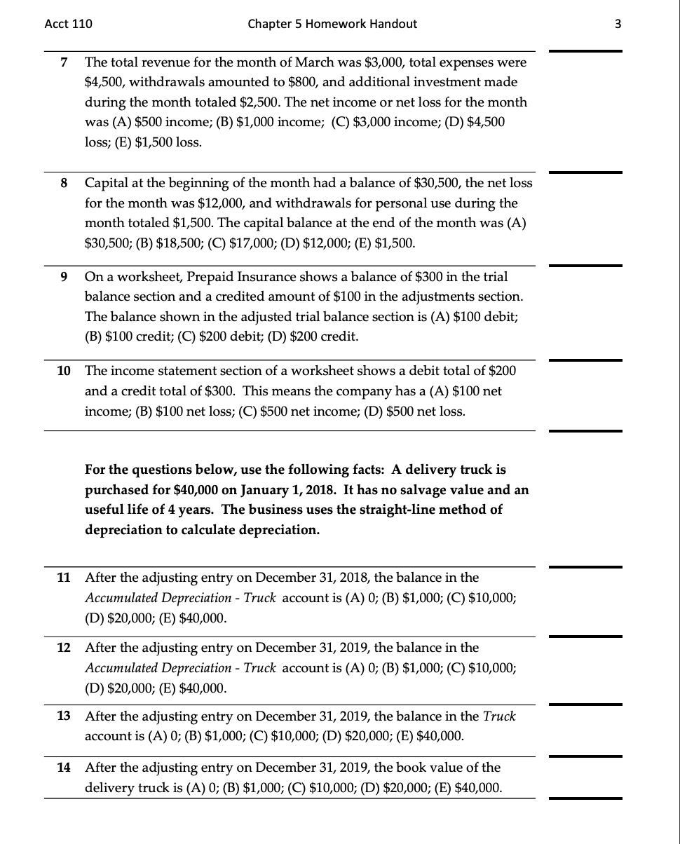 writing "T" for true or "F" for false in the column to