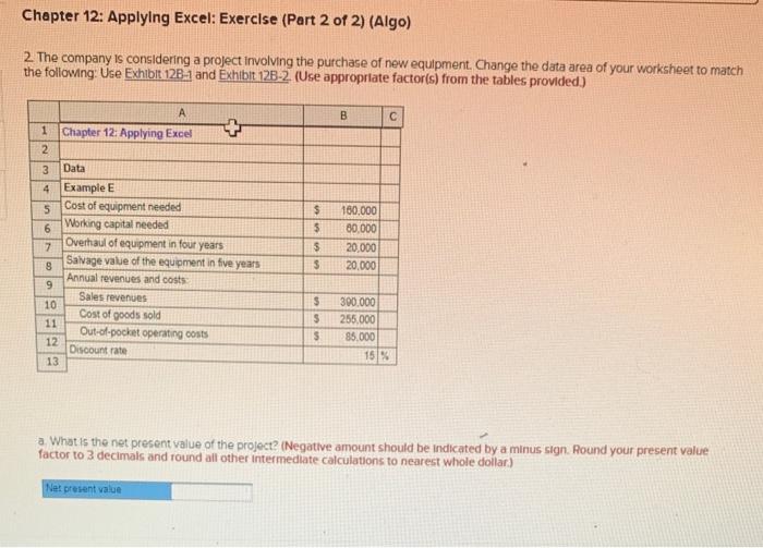  Discount 15% : .870 Chapter 12: Applying Excel: Exercise (Part 2
