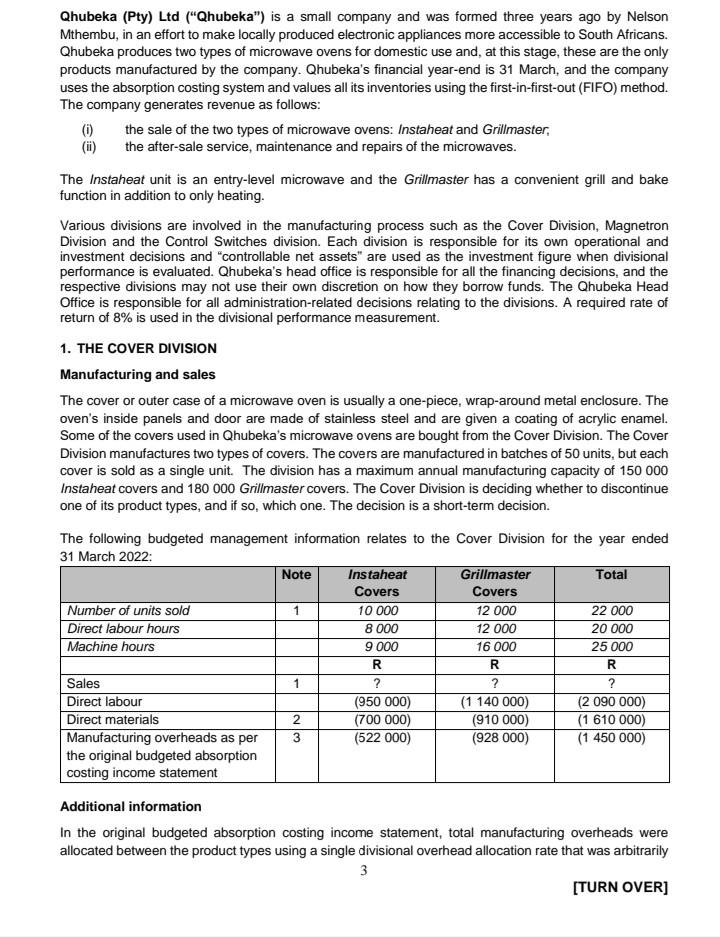  Please help (0) Qhubeka (Pty) Ltd ("Qhubeka") is a small company